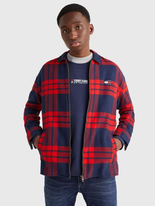 Tommy Jeans Buffalo Check Zip Overshirt Deep Crimson