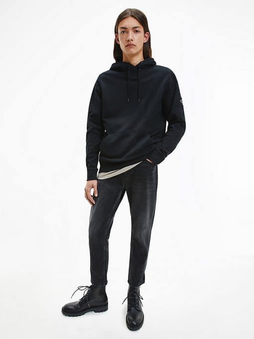 Calvin Klein Monologo Sleeve Badge Hoodie Black