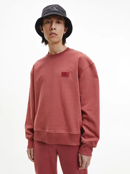Calvin Klein Shrunken Badge Crew Neck Terracotta Tile