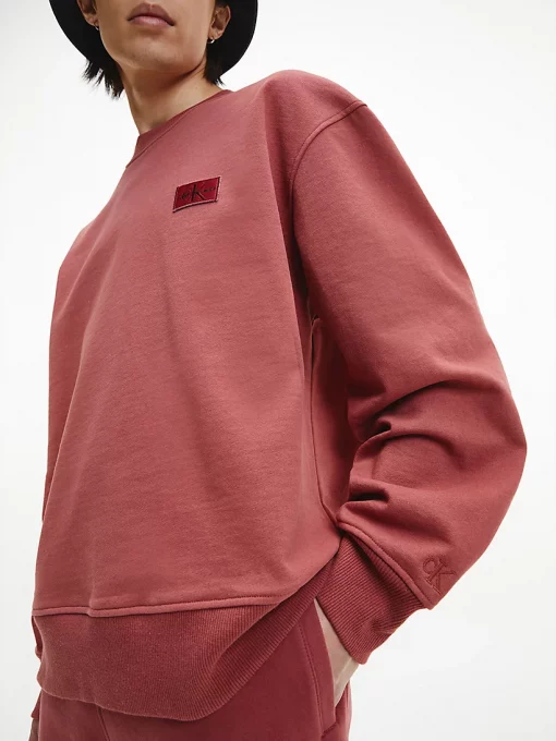 Calvin Klein Shrunken Badge Crew Neck Terracotta Tile