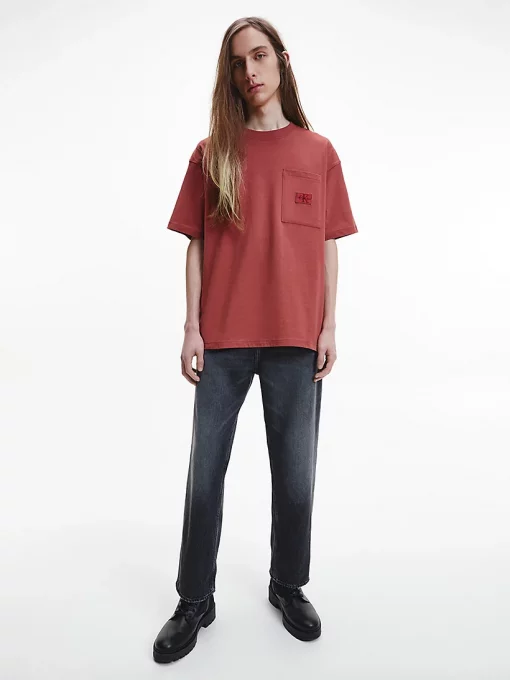 Calvin Klein Shrunken Badge Pocket Tee Terracotta Tile