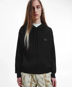 Calvin Klein Shrunken Badge Sweater Hoodie Black