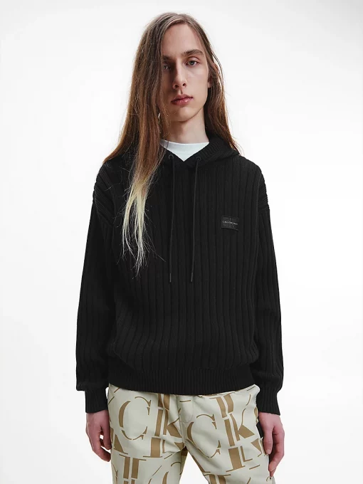 Calvin Klein Shrunken Badge Sweater Hoodie Black