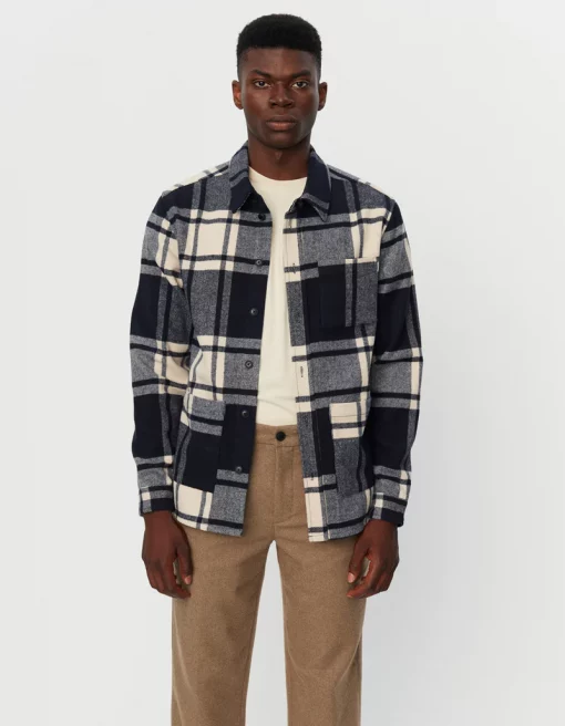 Les Deux Jason Check Wool Hybrid Jacket Ivory/Dark Navy