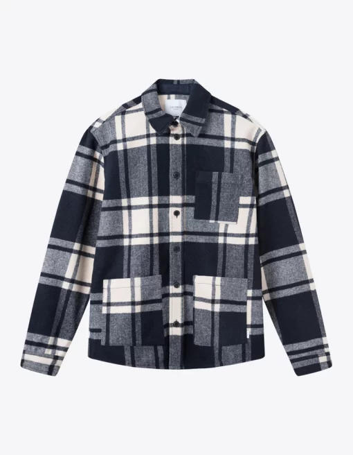 Les Deux Jason Check Wool Hybrid Jacket Ivory/Dark Navy
