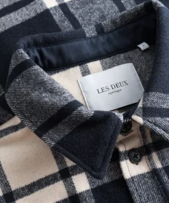 Les Deux Jason Check Wool Hybrid Jacket Ivory/Dark Navy