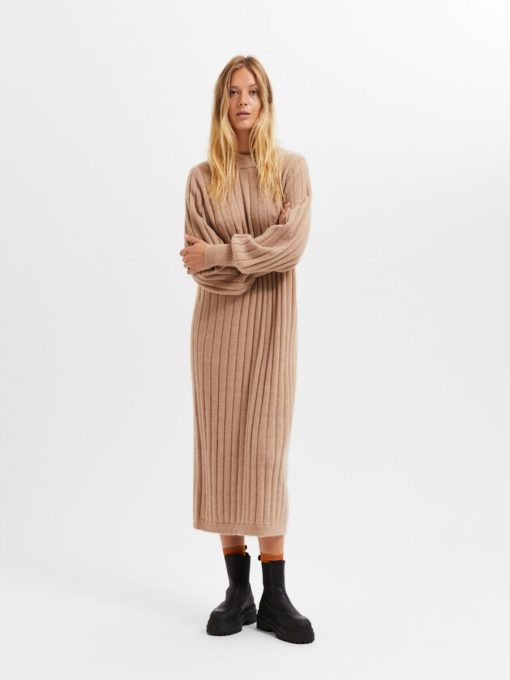 Selected Femme Glowie Knit O-Neck Dress Warm Taupe