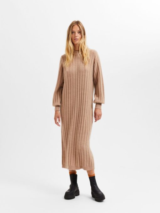 Selected Femme Glowie Knit O-Neck Dress Warm Taupe
