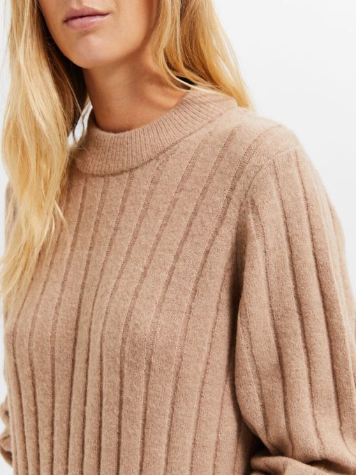 Selected Femme Glowie Knit O-Neck Dress Warm Taupe