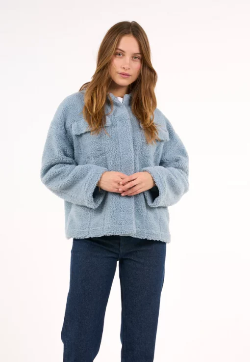 Knowledge Cotton Apparel Teddy Trucker Jacket Asley Blue