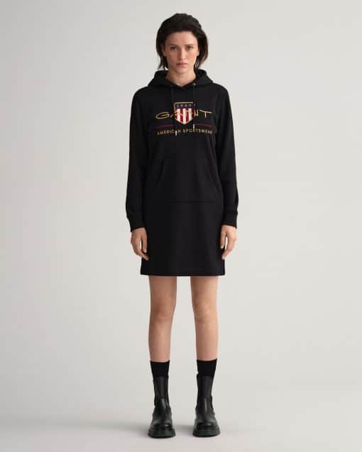 Gant Woman Archive Shield Hoodie Dress Black