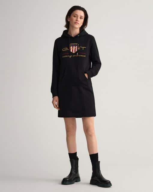 Gant Woman Archive Shield Hoodie Dress Black