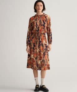 Gant Woman Paisley Boatneck Dress Golden Orange