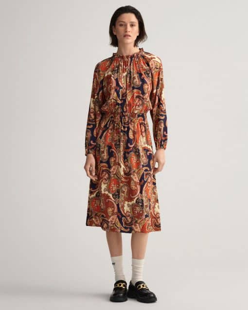 Gant Woman Paisley Boatneck Dress Golden Orange