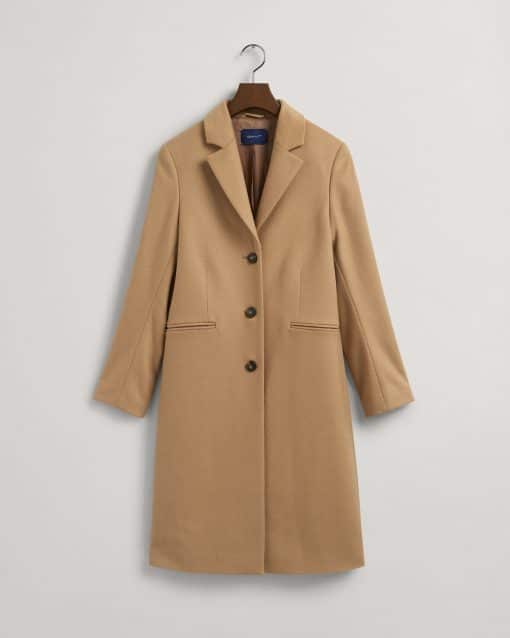 Gant Woman Wool Blend Tailored Coat Dark Khaki
