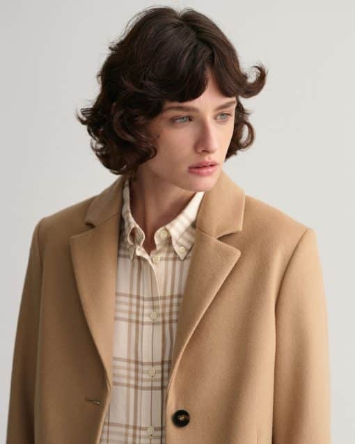 Gant Woman Wool Blend Tailored Coat Dark Khaki