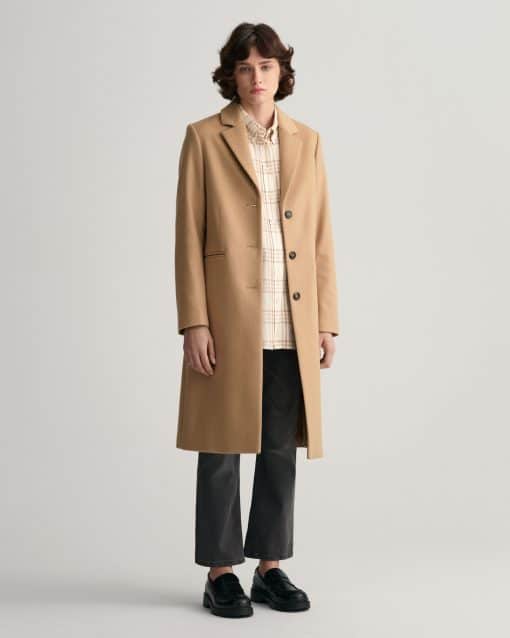 Gant Woman Wool Blend Tailored Coat Dark Khaki