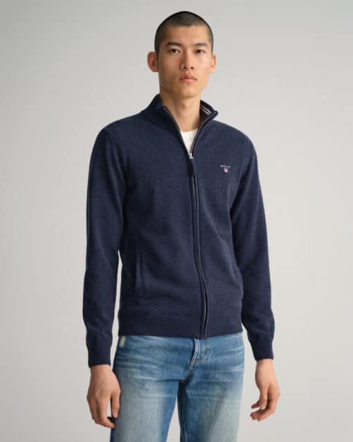 Gant Superfine Lambswool Half Zip Sweater Dark Navy Melange