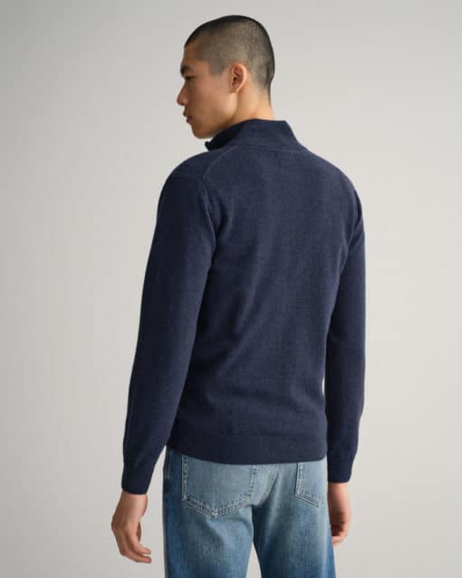 Gant Superfine Lambswool Half Zip Sweater Dark Navy Melange