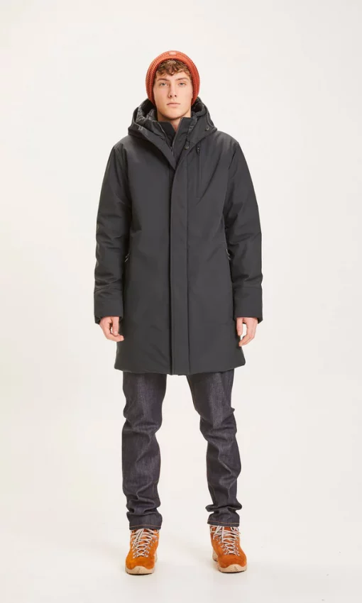 Knowledge Cotton Apparel Long Soft Climate Shell Jacket Black Jet