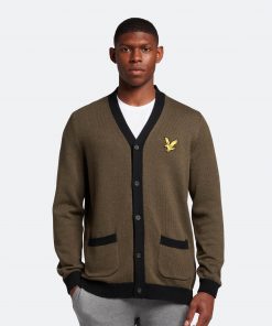 Lyle & Scott Block Marl Cardigan - Olive Marl/Jet Black