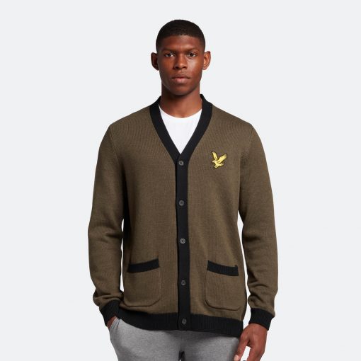 Lyle & Scott Block Marl Cardigan - Olive Marl/Jet Black