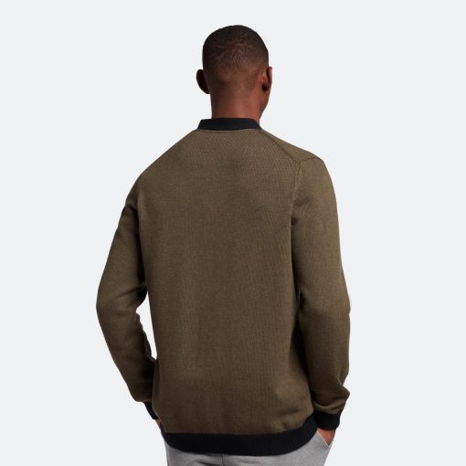 Lyle & Scott Block Marl Cardigan - Olive Marl/Jet Black