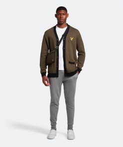 Lyle & Scott Block Marl Cardigan - Olive Marl/Jet Black