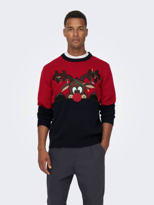 Only & Sons Christmas Crew Neck Knit Red
