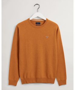 Gant Superfine Lambswool Crew Neck Jumper Dark Mustard Orange