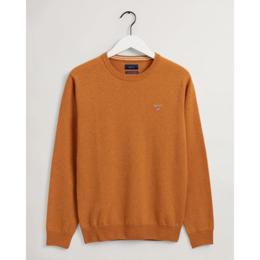 Gant Superfine Lambswool Crew Neck Jumper Dark Mustard Orange