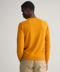 Gant Superfine Lambswool Crew Neck Jumper Dark Mustard Orange