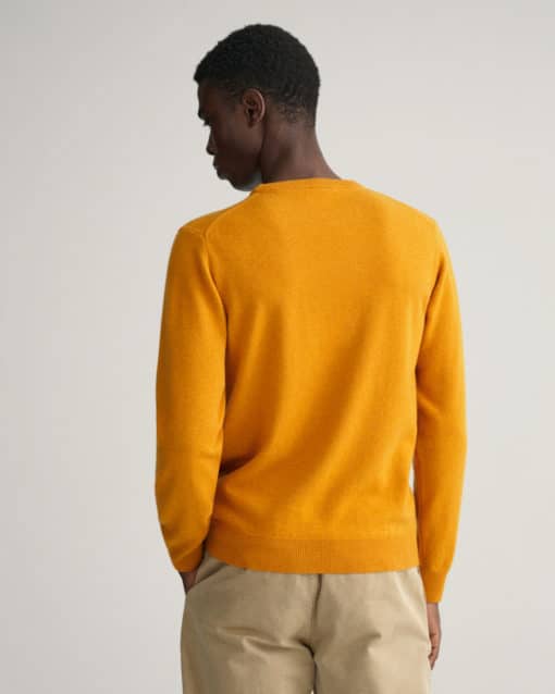 Gant Superfine Lambswool Crew Neck Jumper Dark Mustard Orange