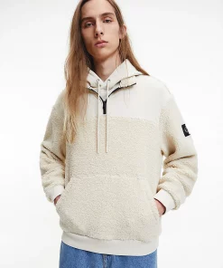 Calvin Klein Badge Sherpa Half Zip Jacket Eggshell
