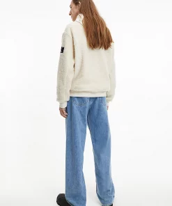 Calvin Klein Badge Sherpa Half Zip Jacket Eggshell