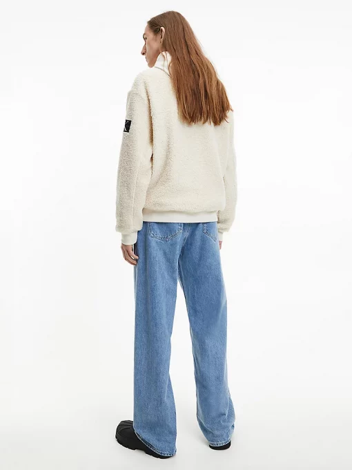 Calvin Klein Badge Sherpa Half Zip Jacket Eggshell