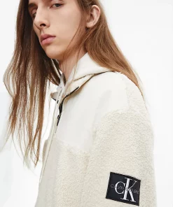 Calvin Klein Badge Sherpa Half Zip Jacket Eggshell