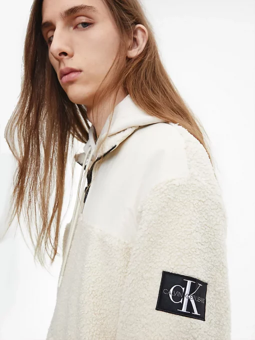 Calvin Klein Badge Sherpa Half Zip Jacket Eggshell
