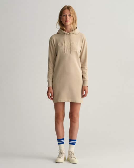 Gant Woman Tonal Archive Shield Hoodie Dress Concrete Beige