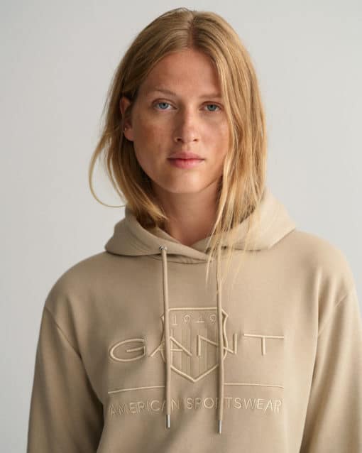 Gant Woman Tonal Archive Shield Hoodie Dress Concrete Beige