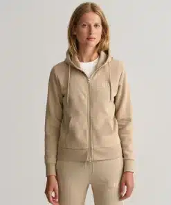 Gant Woman Tonal Archive Shield Zip Hoodie Concrete Beige