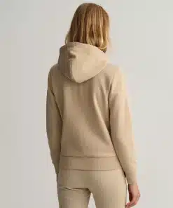 Gant Woman Tonal Archive Shield Zip Hoodie Concrete Beige