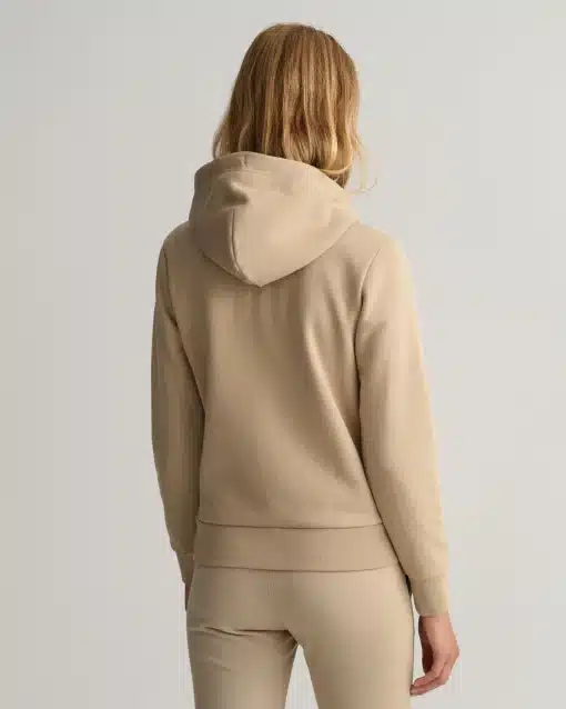 Gant Woman Tonal Archive Shield Zip Hoodie Concrete Beige