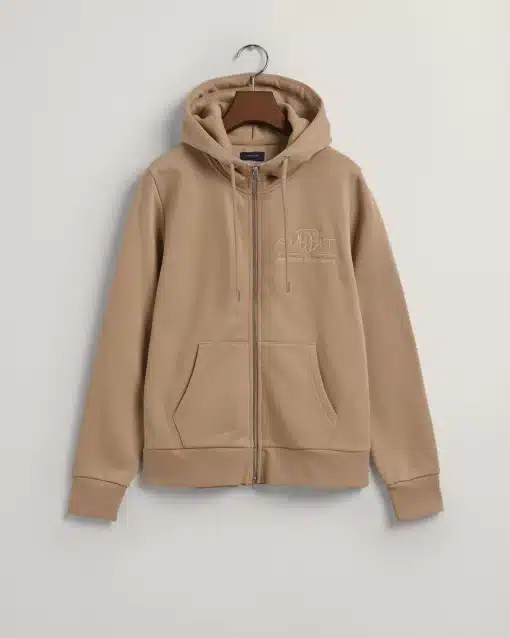 Gant Woman Tonal Archive Shield Zip Hoodie Concrete Beige