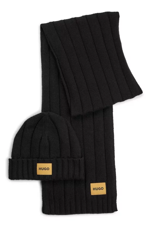 Hugo Zanton Beanie & Scarf Set Black