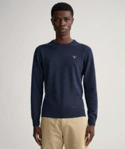 Gant Superfine Lambswool Crew Neck Jumper Dark Navy Melange