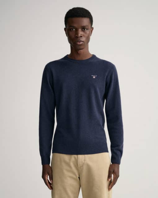 Gant Superfine Lambswool Crew Neck Jumper Dark Navy Melange