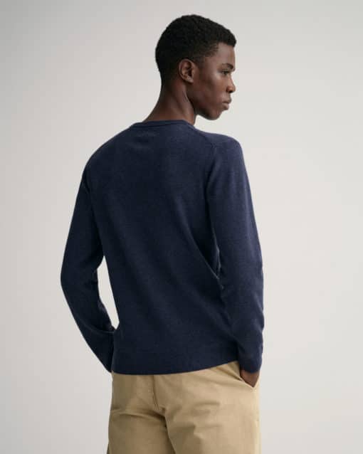 Gant Superfine Lambswool Crew Neck Jumper Dark Navy Melange