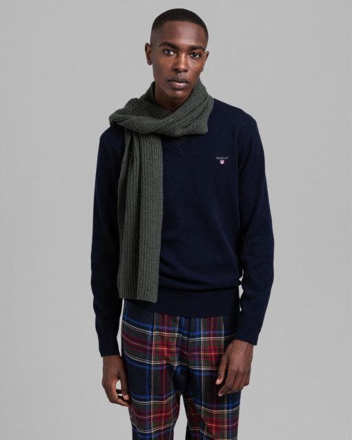 Gant Superfine Lambswool V-Neck Jumper Marine