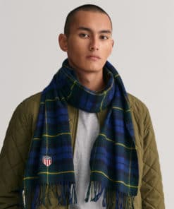 Gant Woven Check Wool Scarf Eden Green